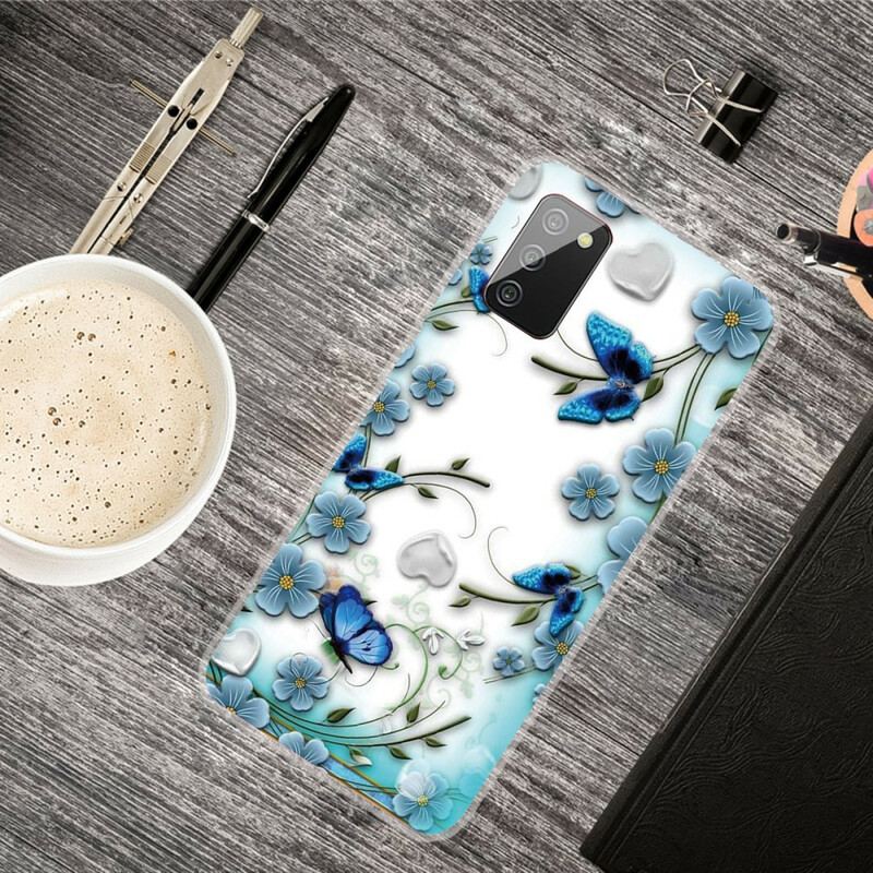 Capa Para Samsung Galaxy A02s Borboletas E Flores Retrô Sem Costura