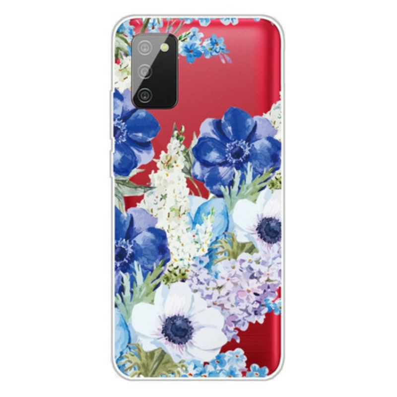 Capa Para Samsung Galaxy A02s Flores Azuis Em Aquarela Sem Costura