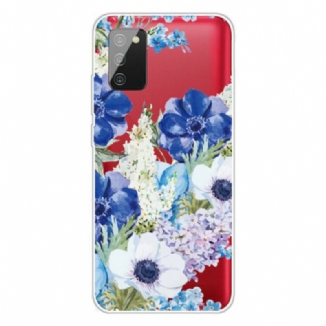 Capa Para Samsung Galaxy A02s Flores Azuis Em Aquarela Sem Costura