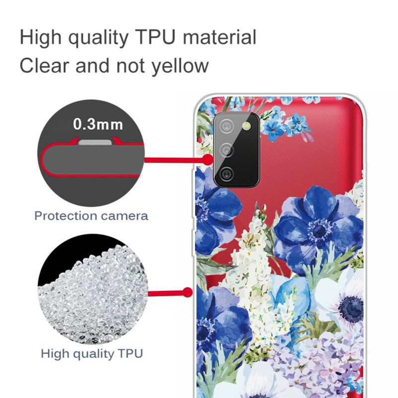 Capa Para Samsung Galaxy A02s Flores Azuis Em Aquarela Sem Costura