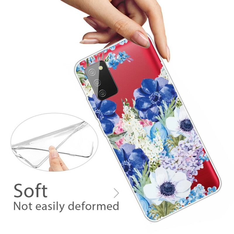 Capa Para Samsung Galaxy A02s Flores Azuis Em Aquarela Sem Costura