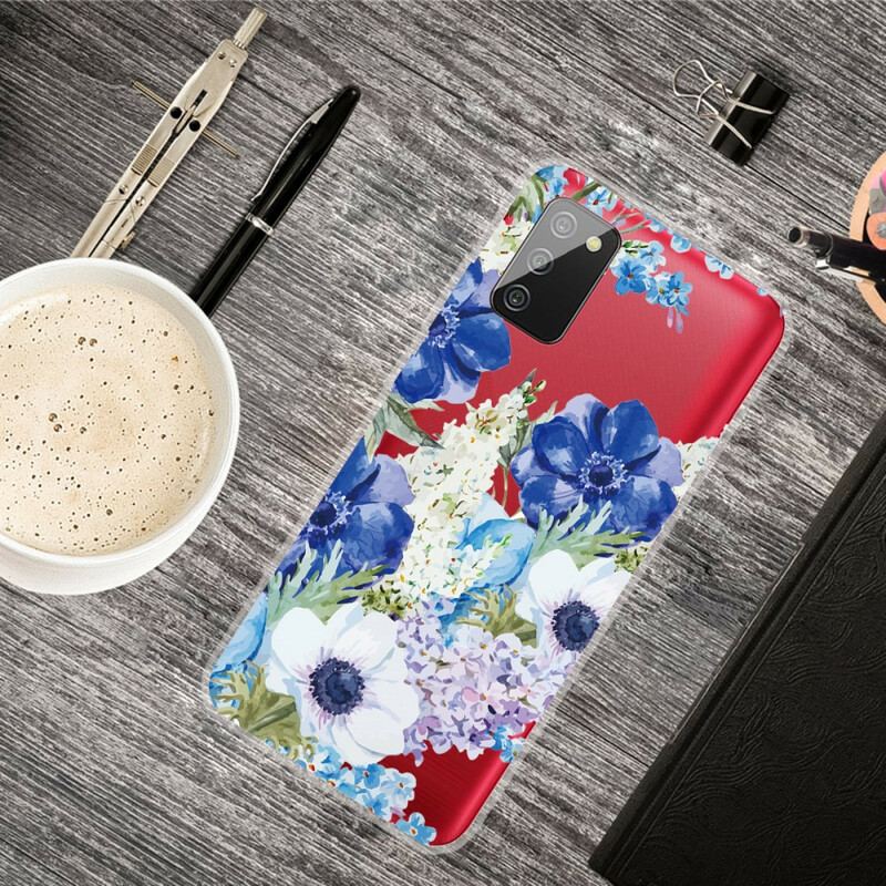 Capa Para Samsung Galaxy A02s Flores Azuis Em Aquarela Sem Costura