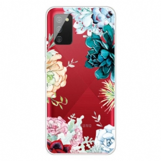 Capa Para Samsung Galaxy A02s Flores Em Aquarela Sem Costura