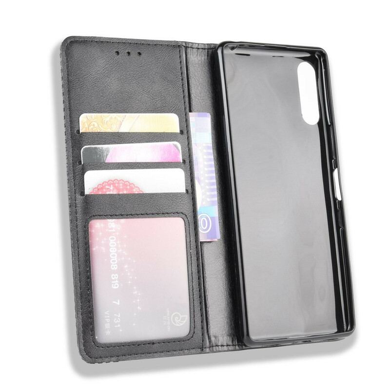 Capa De Celular Para Sony Xperia L4 Flip Efeito Couro Vintage Estilizado