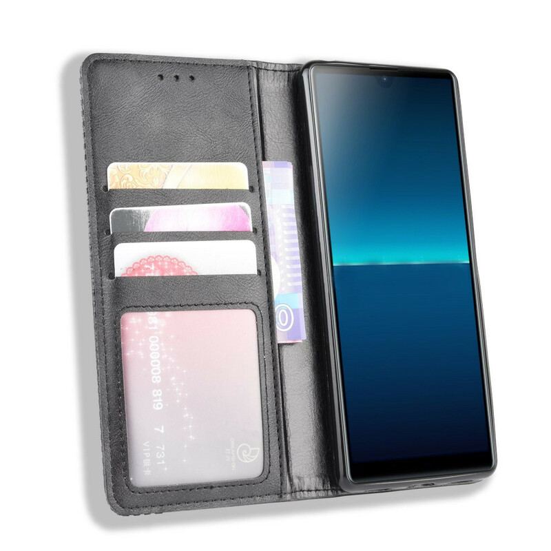 Capa De Celular Para Sony Xperia L4 Flip Efeito Couro Vintage Estilizado