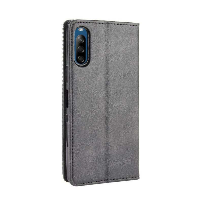 Capa De Celular Para Sony Xperia L4 Flip Efeito Couro Vintage Estilizado