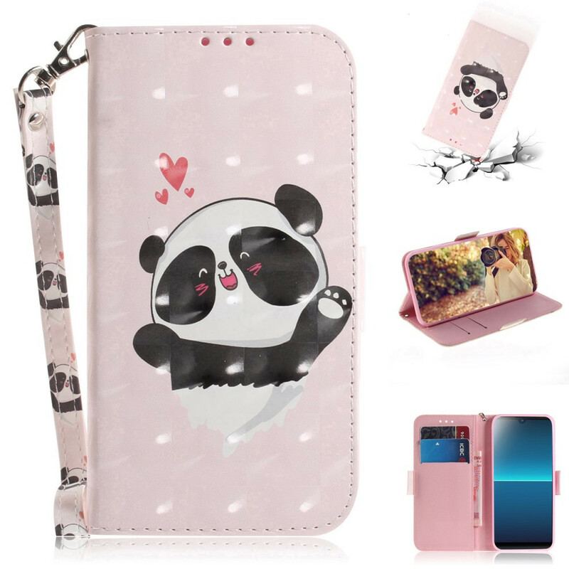 Capa De Couro Para Sony Xperia L4 De Cordão Panda Love Com Cordão