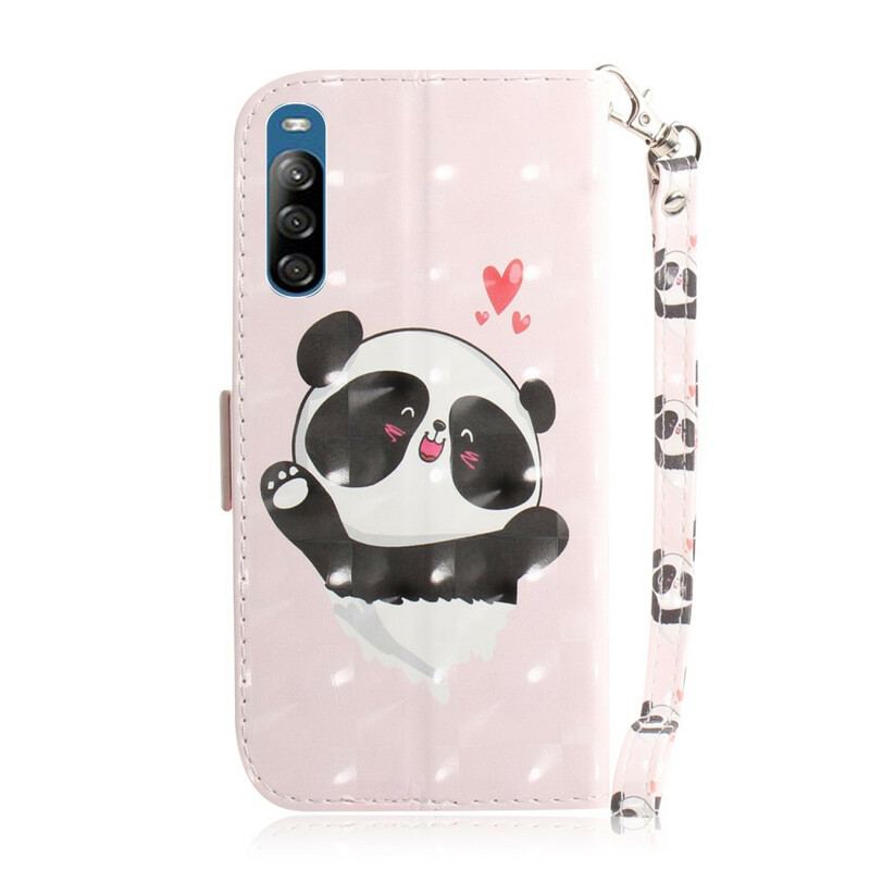 Capa De Couro Para Sony Xperia L4 De Cordão Panda Love Com Cordão