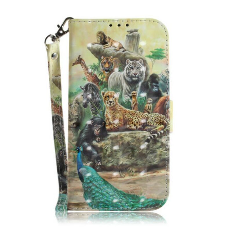 Capa Em Pele Para Sony Xperia L4 De Cordão Animais De Safári Tanga