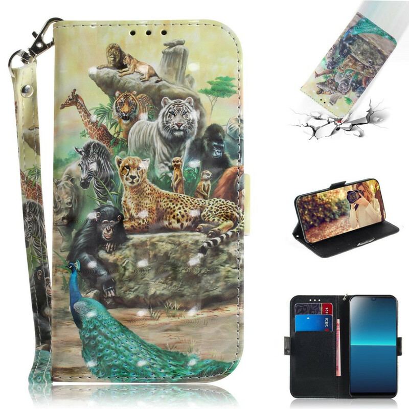 Capa Em Pele Para Sony Xperia L4 De Cordão Animais De Safári Tanga