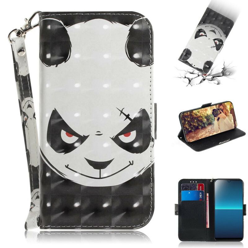 Capa Flip Para Sony Xperia L4 De Cordão Panda Irritado Com Cordão