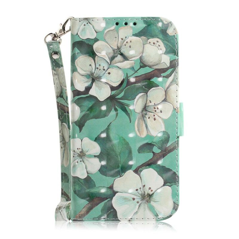 Capa Flip Para Sony Xperia L4 De Cordão Ramo Florido Com Alça