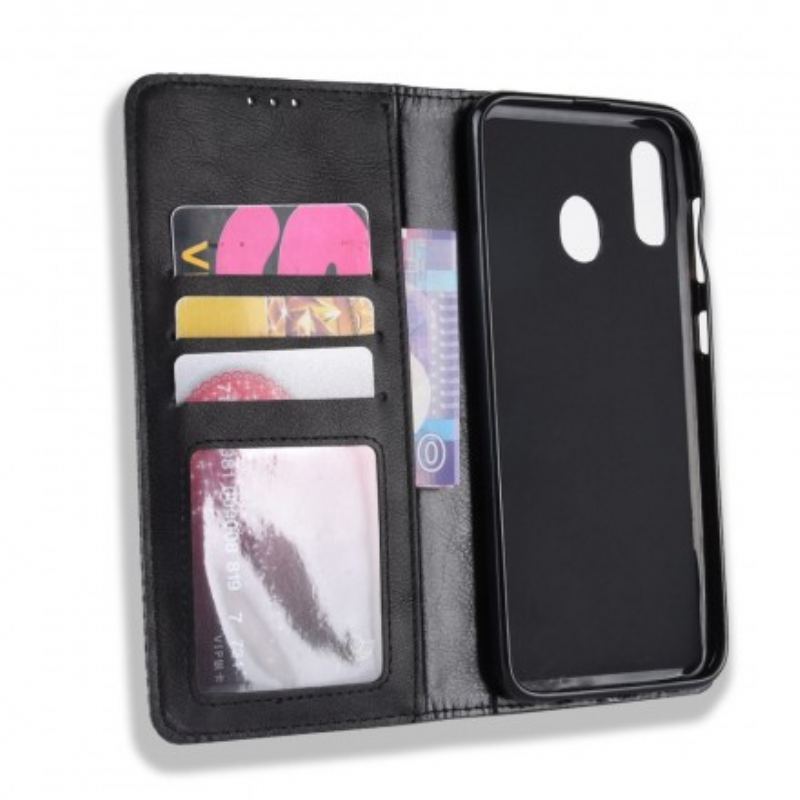 Capa De Celular Para Samsung Galaxy A40 Flip Efeito Couro Vintage Estilizado