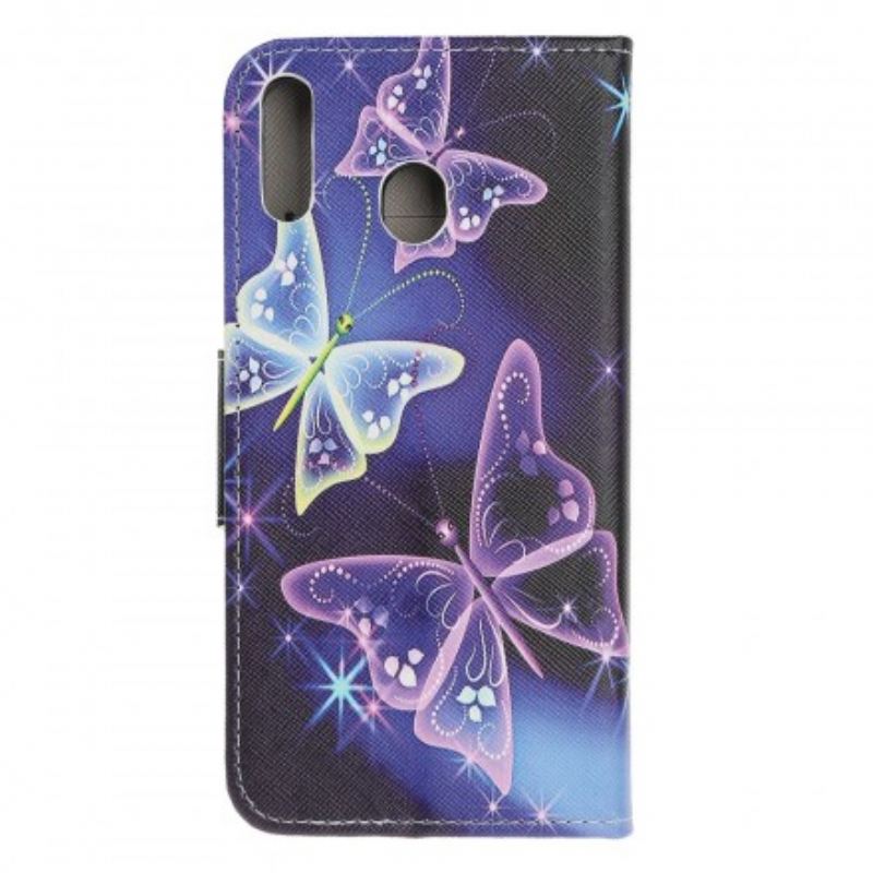 Capa De Couro Para Samsung Galaxy A40 Borboletas E Flores