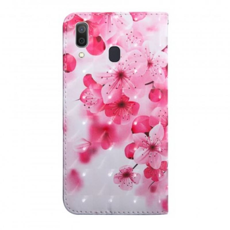 Capa De Couro Para Samsung Galaxy A40 Flores Cor De Rosa