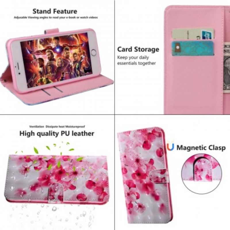 Capa De Couro Para Samsung Galaxy A40 Flores Cor De Rosa