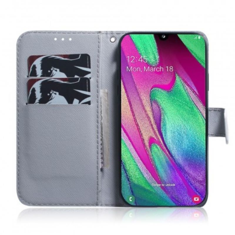 Capa De Couro Para Samsung Galaxy A40 Leão Sonhador