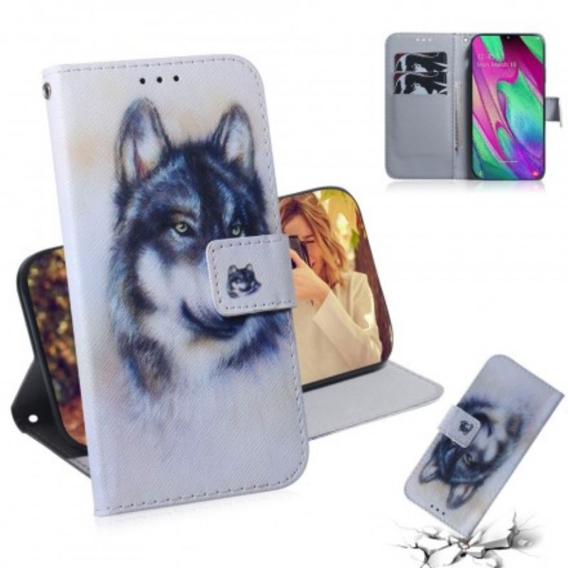 Capa De Couro Para Samsung Galaxy A40 Olhar Canino