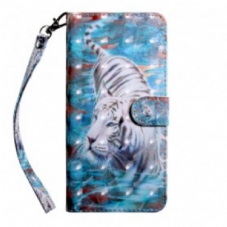 Capa De Couro Para Samsung Galaxy A40 Tigre Na Água