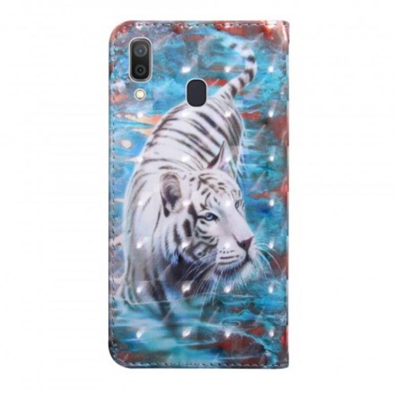 Capa De Couro Para Samsung Galaxy A40 Tigre Na Água