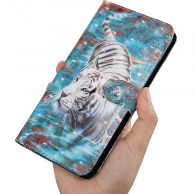 Capa De Couro Para Samsung Galaxy A40 Tigre Na Água