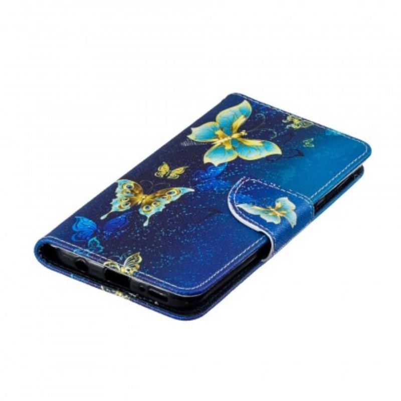 Capa Em Pele Para Samsung Galaxy A40 Borboletas Douradas