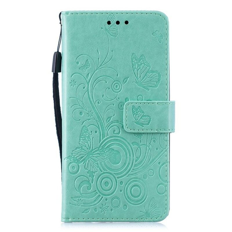 Capa Em Pele Para Samsung Galaxy A40 Borboletas Em Redemoinho