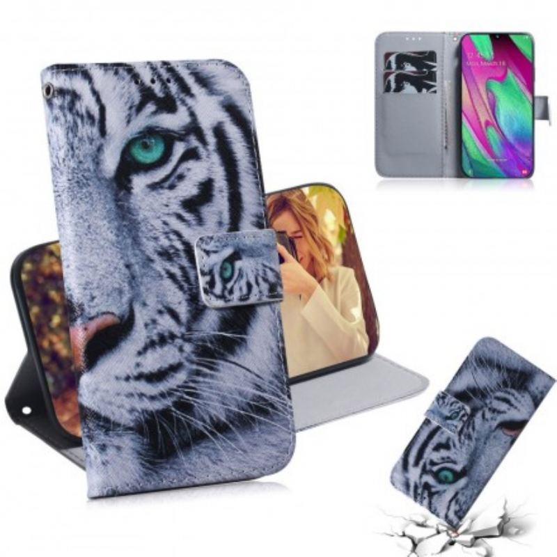 Capa Em Pele Para Samsung Galaxy A40 Cara De Tigre