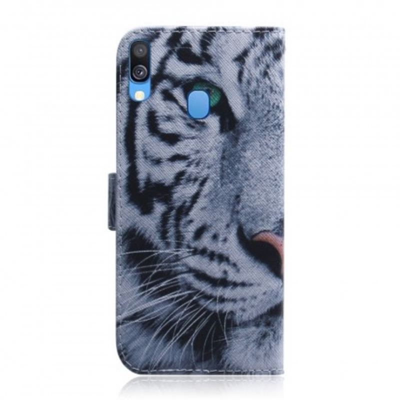 Capa Em Pele Para Samsung Galaxy A40 Cara De Tigre