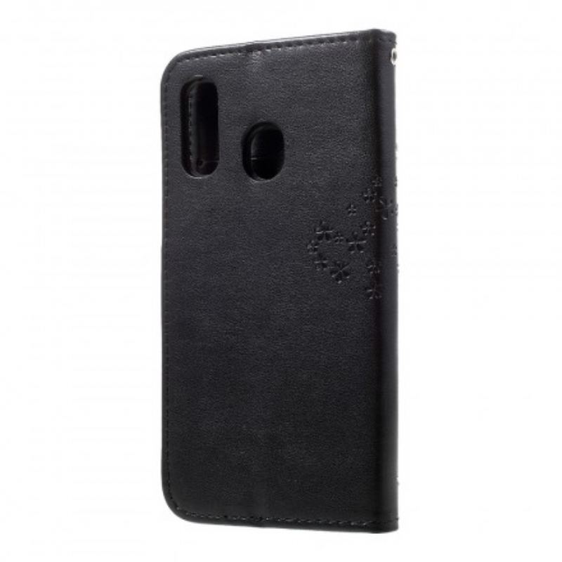 Capa Em Pele Para Samsung Galaxy A40 De Cordão Tanga E Corujas