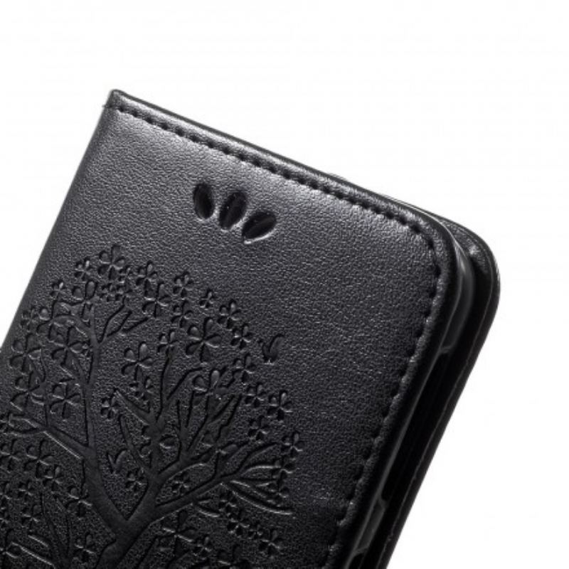 Capa Em Pele Para Samsung Galaxy A40 De Cordão Tanga E Corujas