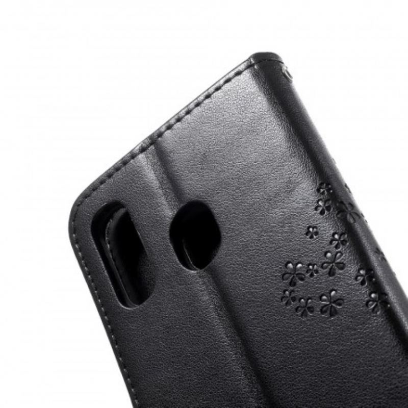 Capa Em Pele Para Samsung Galaxy A40 De Cordão Tanga E Corujas