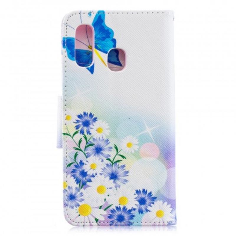 Capa Flip Para Samsung Galaxy A40 Borboletas E Flores Pintadas