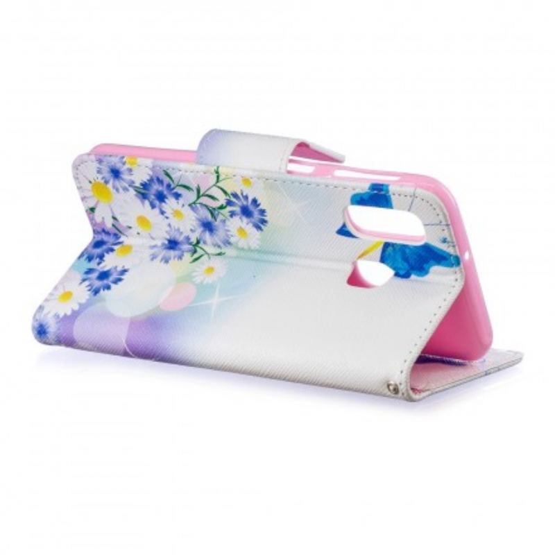 Capa Flip Para Samsung Galaxy A40 Borboletas E Flores Pintadas