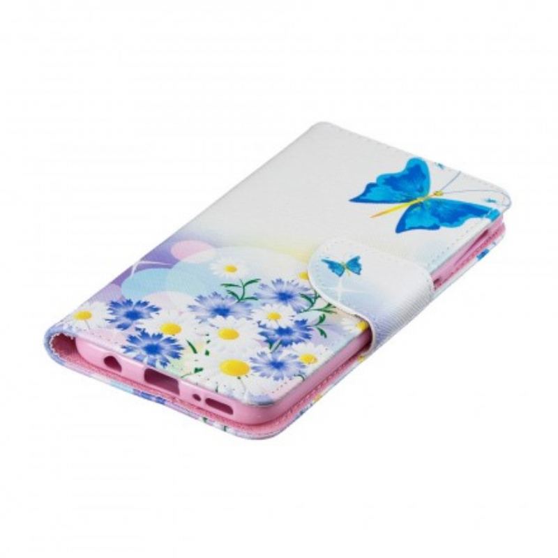 Capa Flip Para Samsung Galaxy A40 Borboletas E Flores Pintadas