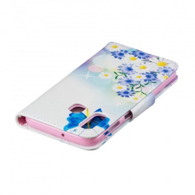 Capa Flip Para Samsung Galaxy A40 Borboletas E Flores Pintadas