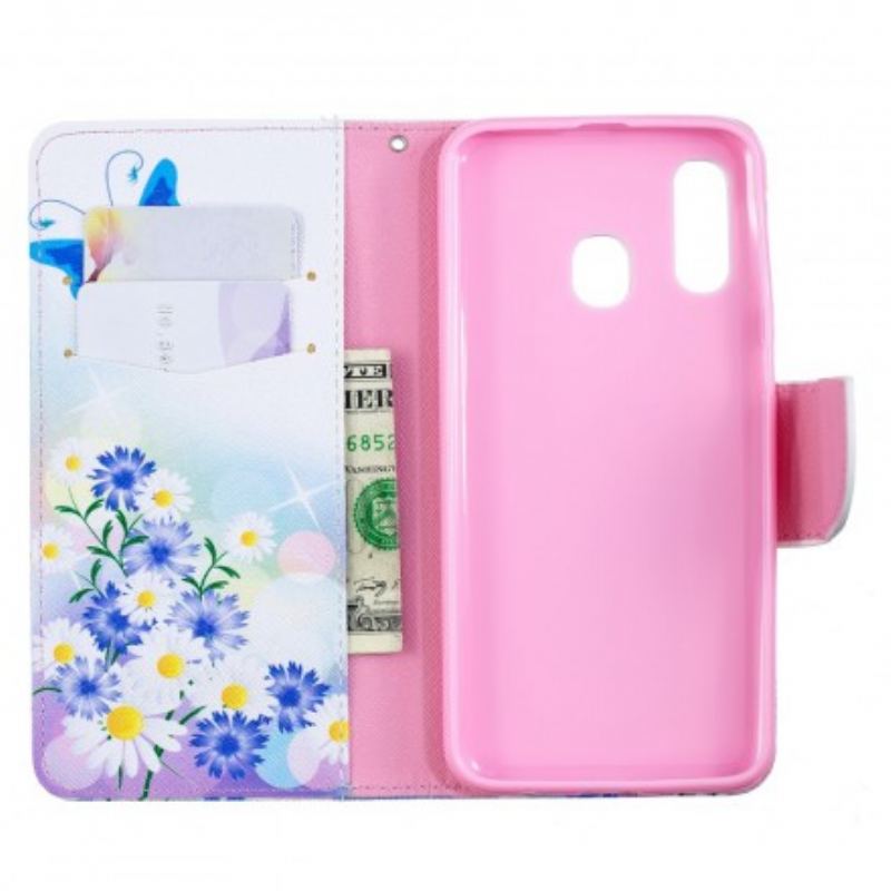 Capa Flip Para Samsung Galaxy A40 Borboletas E Flores Pintadas