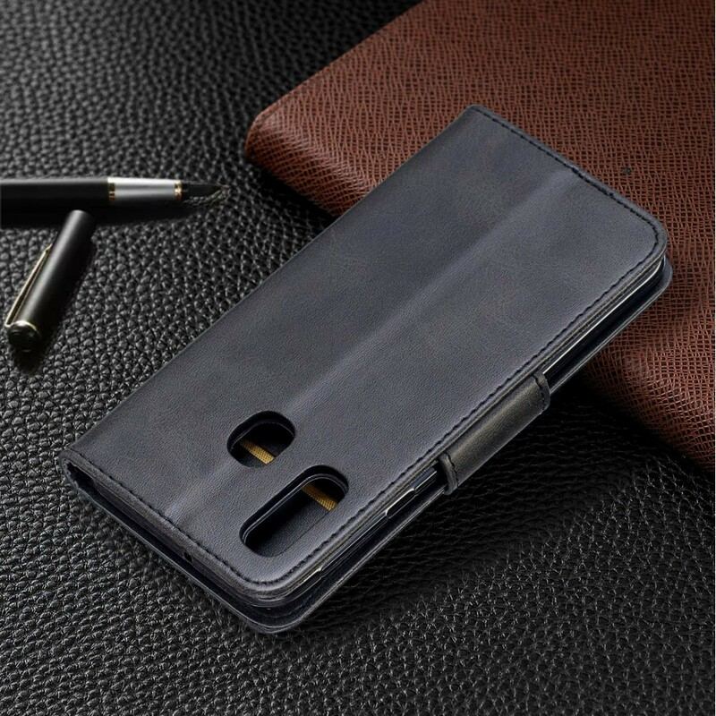 Capa Flip Para Samsung Galaxy A40 De Couro Retalho Liso Oblíquo