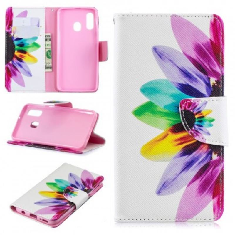 Capa Flip Para Samsung Galaxy A40 Flor Aquarela