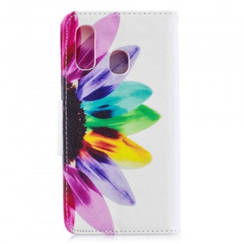 Capa Flip Para Samsung Galaxy A40 Flor Aquarela