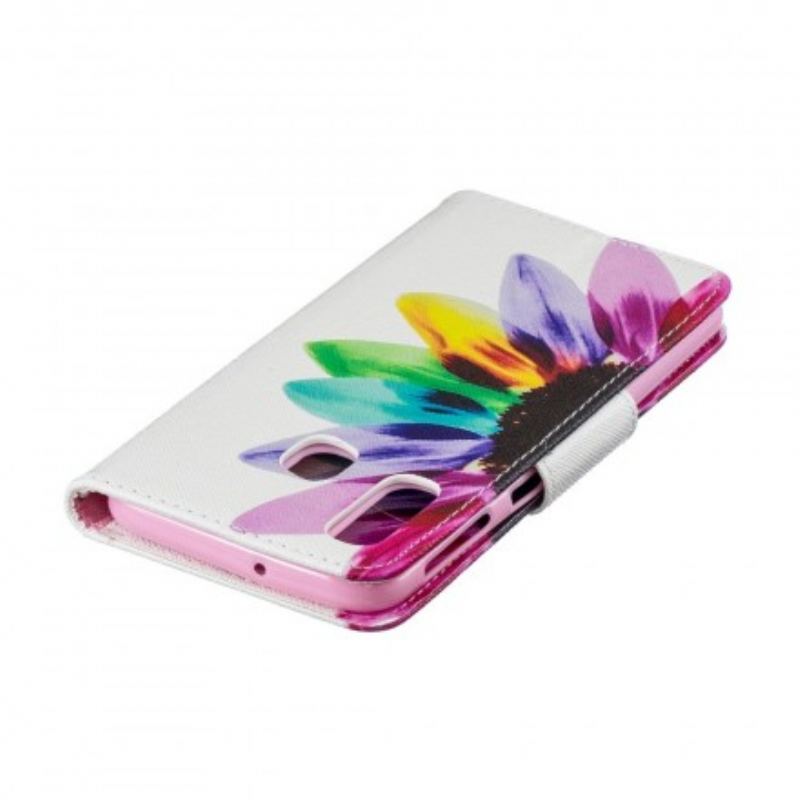 Capa Flip Para Samsung Galaxy A40 Flor Aquarela