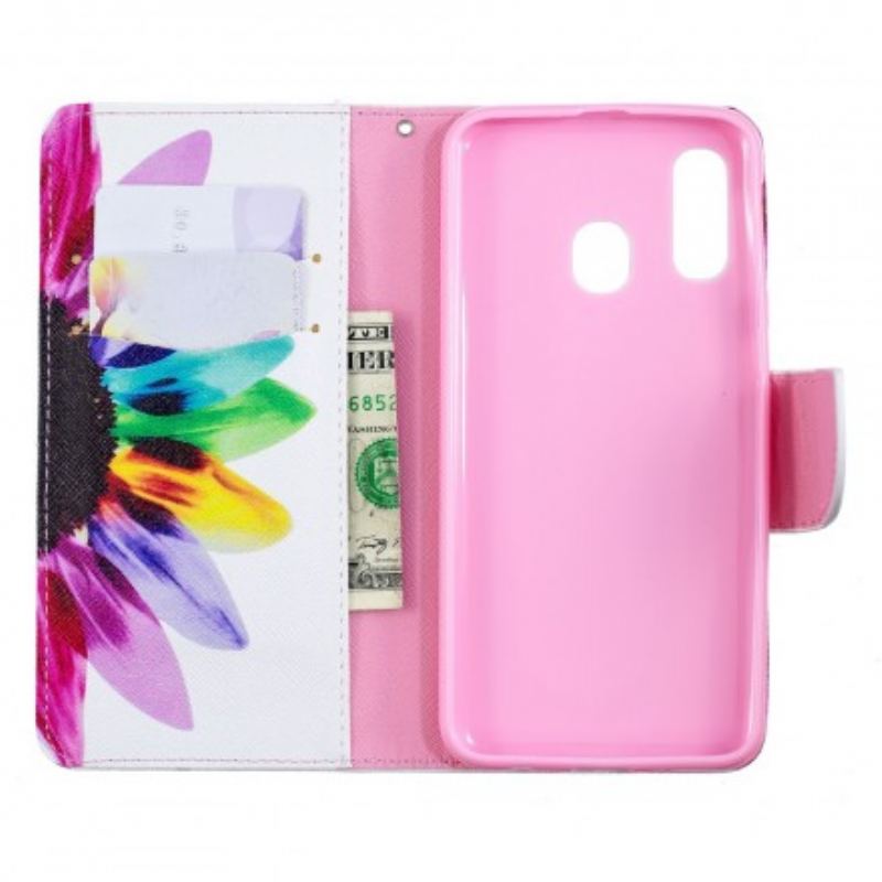 Capa Flip Para Samsung Galaxy A40 Flor Aquarela