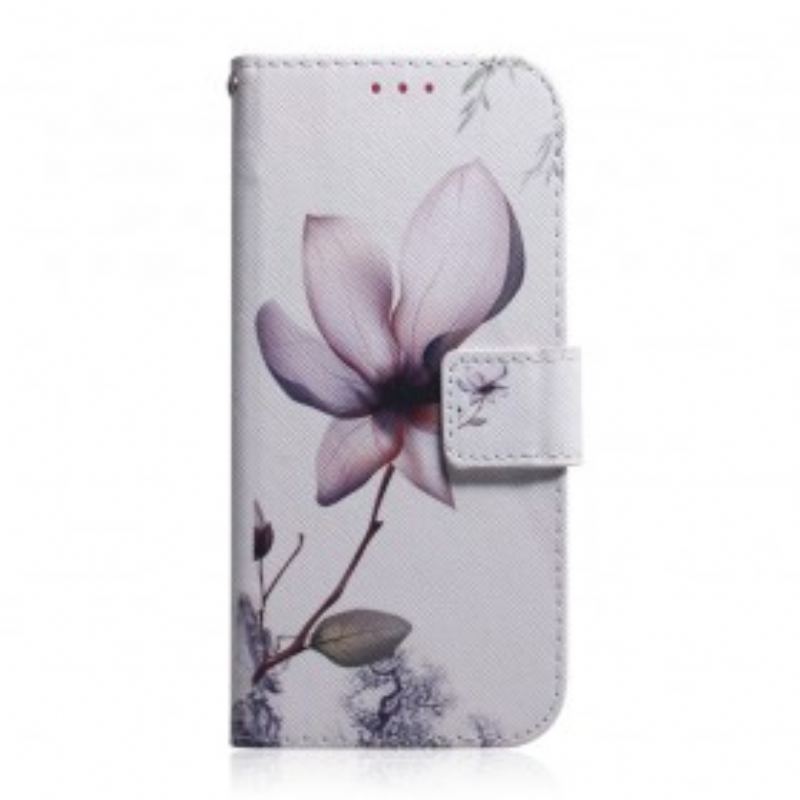 Capa Flip Para Samsung Galaxy A40 Flor Rosa Empoeirado