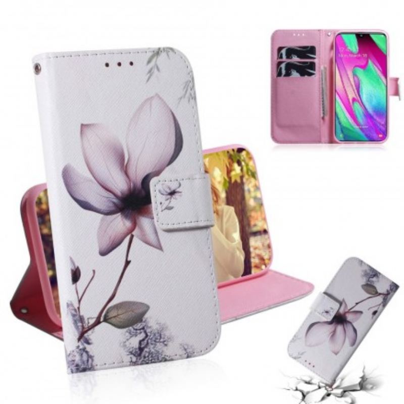 Capa Flip Para Samsung Galaxy A40 Flor Rosa Empoeirado