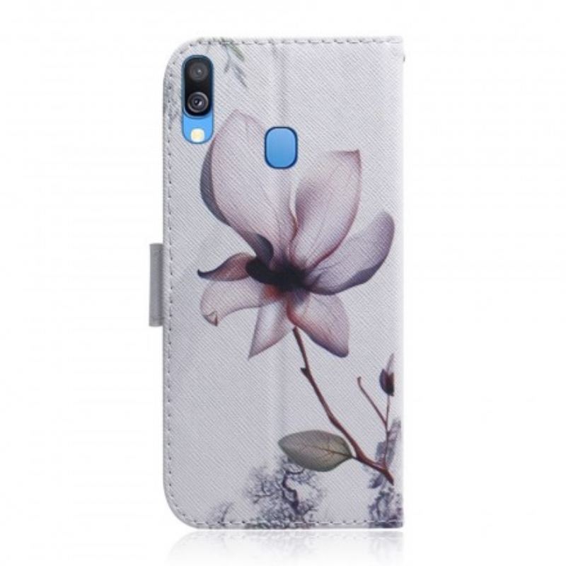 Capa Flip Para Samsung Galaxy A40 Flor Rosa Empoeirado