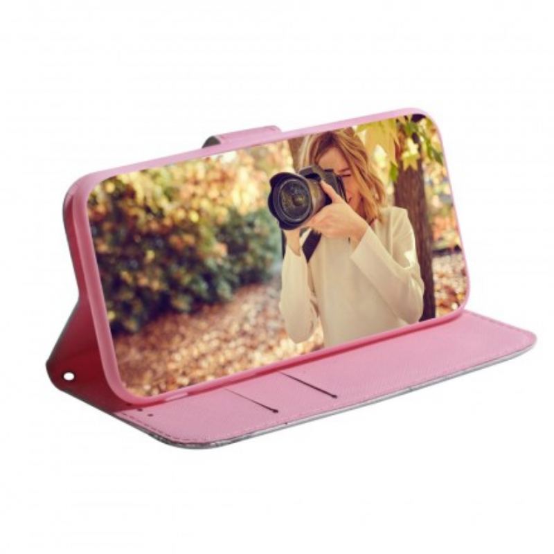 Capa Flip Para Samsung Galaxy A40 Flor Rosa Empoeirado