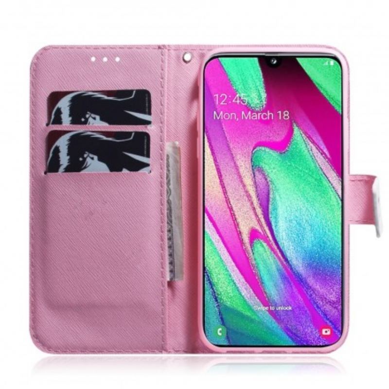 Capa Flip Para Samsung Galaxy A40 Flor Rosa Empoeirado