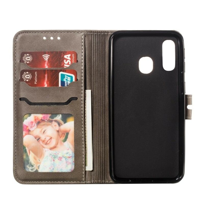 Capa Flip Para Samsung Galaxy A40 Gatinho De Couro Falso