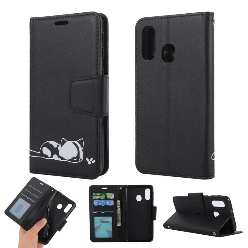 Capa Flip Para Samsung Galaxy A40 Gato Dormindo