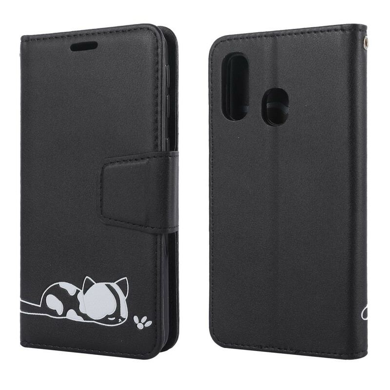 Capa Flip Para Samsung Galaxy A40 Gato Dormindo